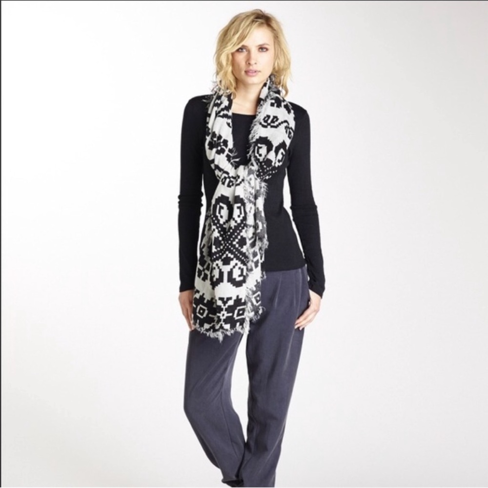 Michael Stars Black Black & White Patterned Scarf or Wrap NEW NWT
